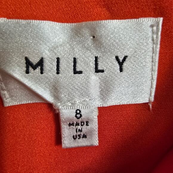 Milly Bell Sleeve Silk Blend‎ Stretch Crepe Midi Shift Dress Flame Orange Size 8 - Picture 9 of 11